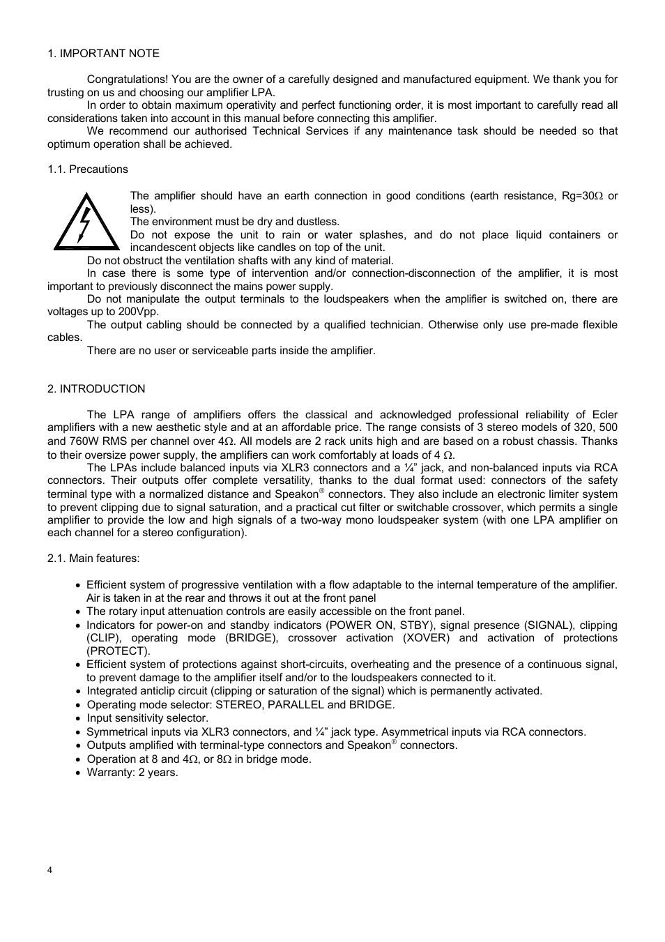 Ecler LPA SERIES User Manual | Page 4 / 28