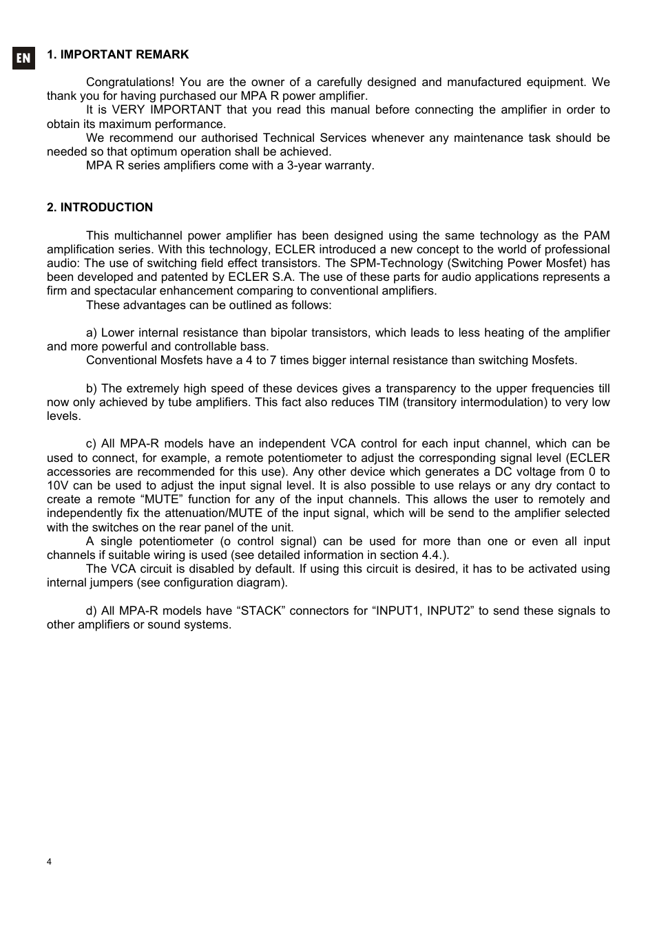 Ecler MPA 4-400R User Manual | Page 4 / 60