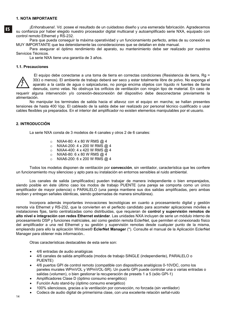 Ecler NXA SERIES User Manual | Page 14 / 46