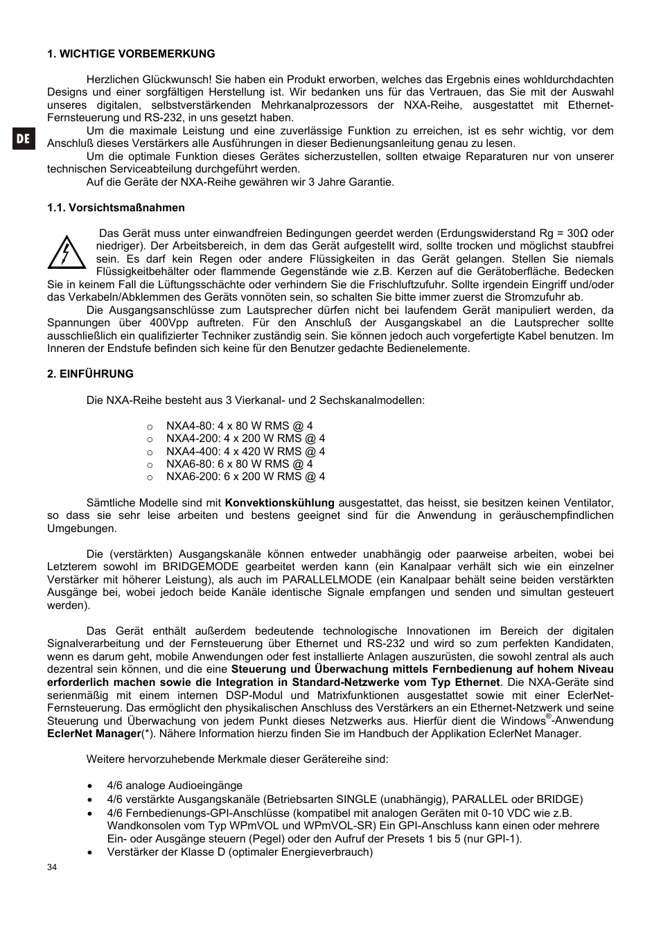 Ecler NXA SERIES User Manual | Page 34 / 46