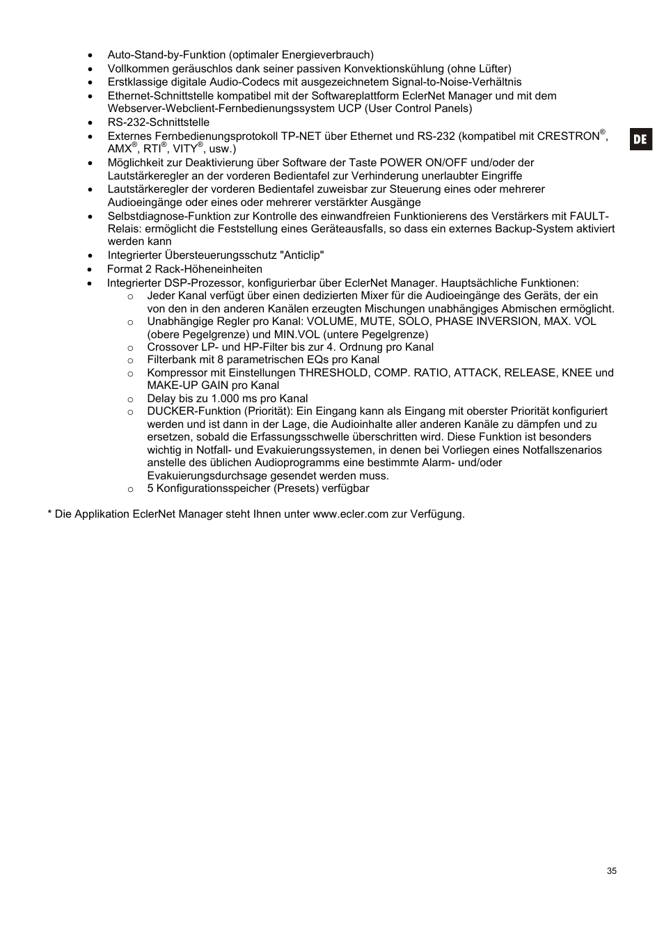 Ecler NXA SERIES User Manual | Page 35 / 46