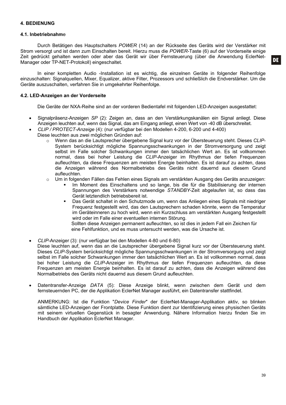 Ecler NXA SERIES User Manual | Page 39 / 46