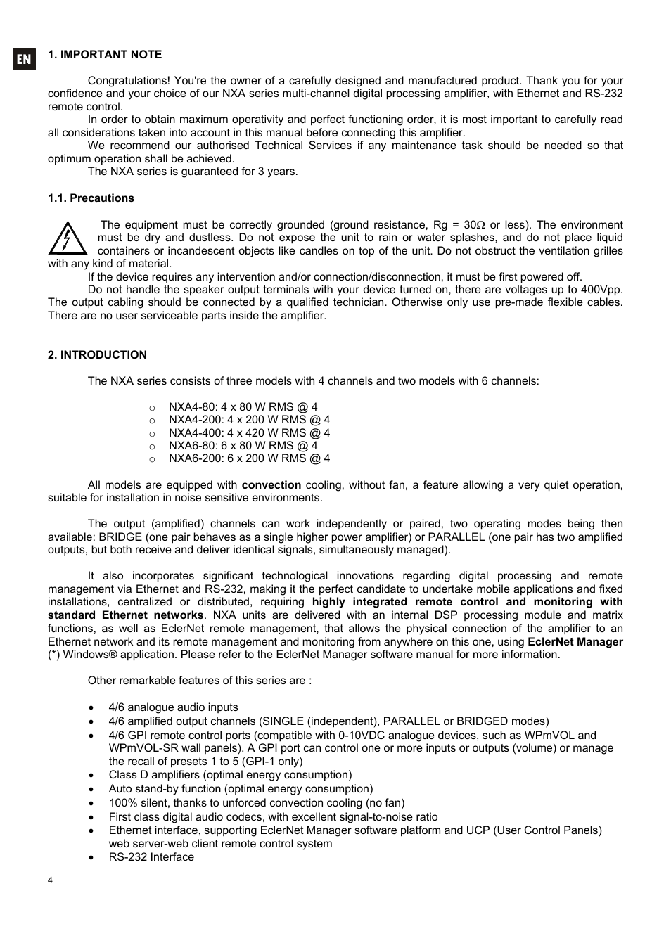 Ecler NXA SERIES User Manual | Page 4 / 46