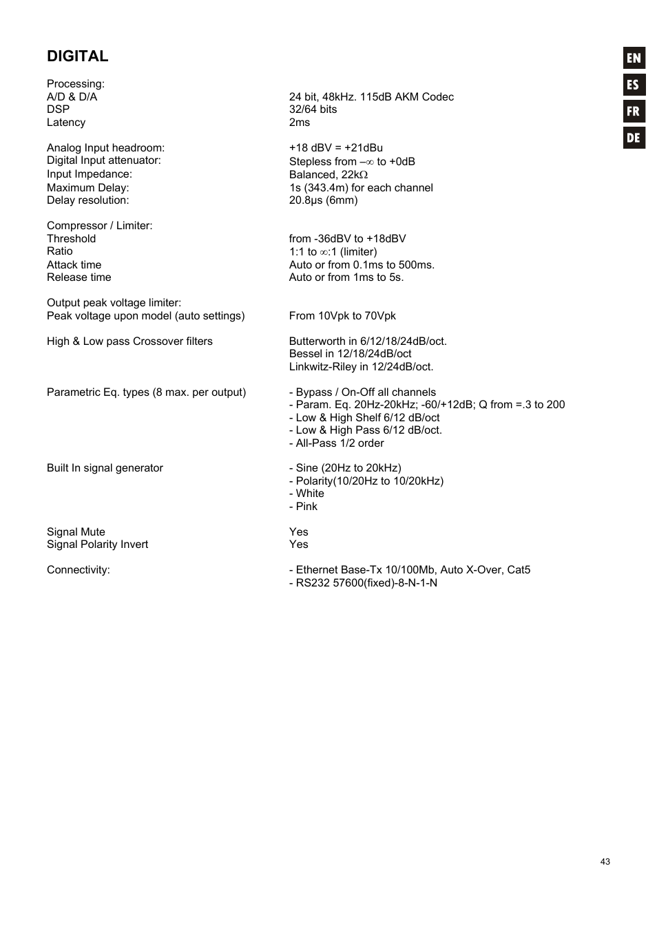 Digital | Ecler NXA SERIES User Manual | Page 43 / 46