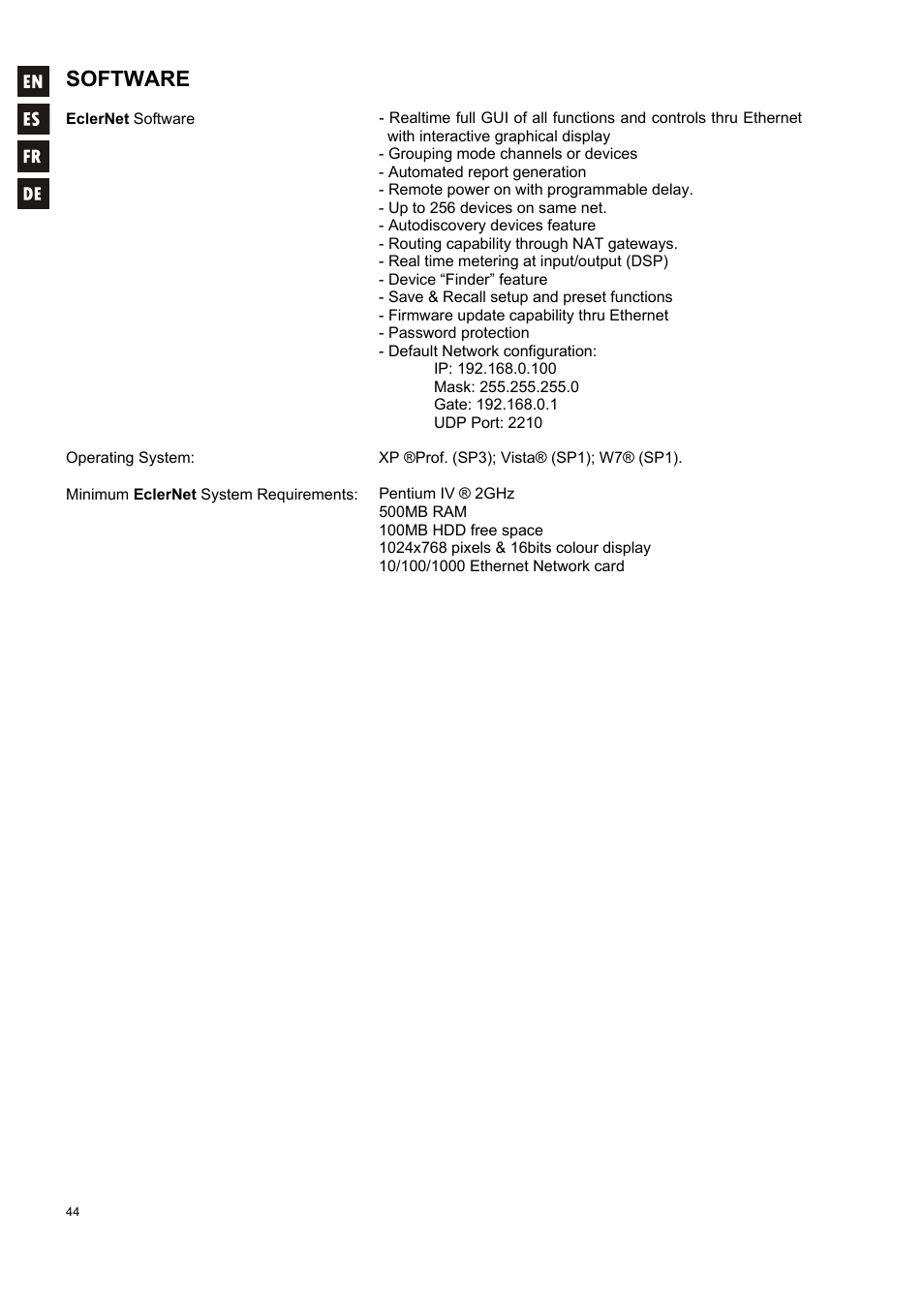 Software | Ecler NXA SERIES User Manual | Page 44 / 46