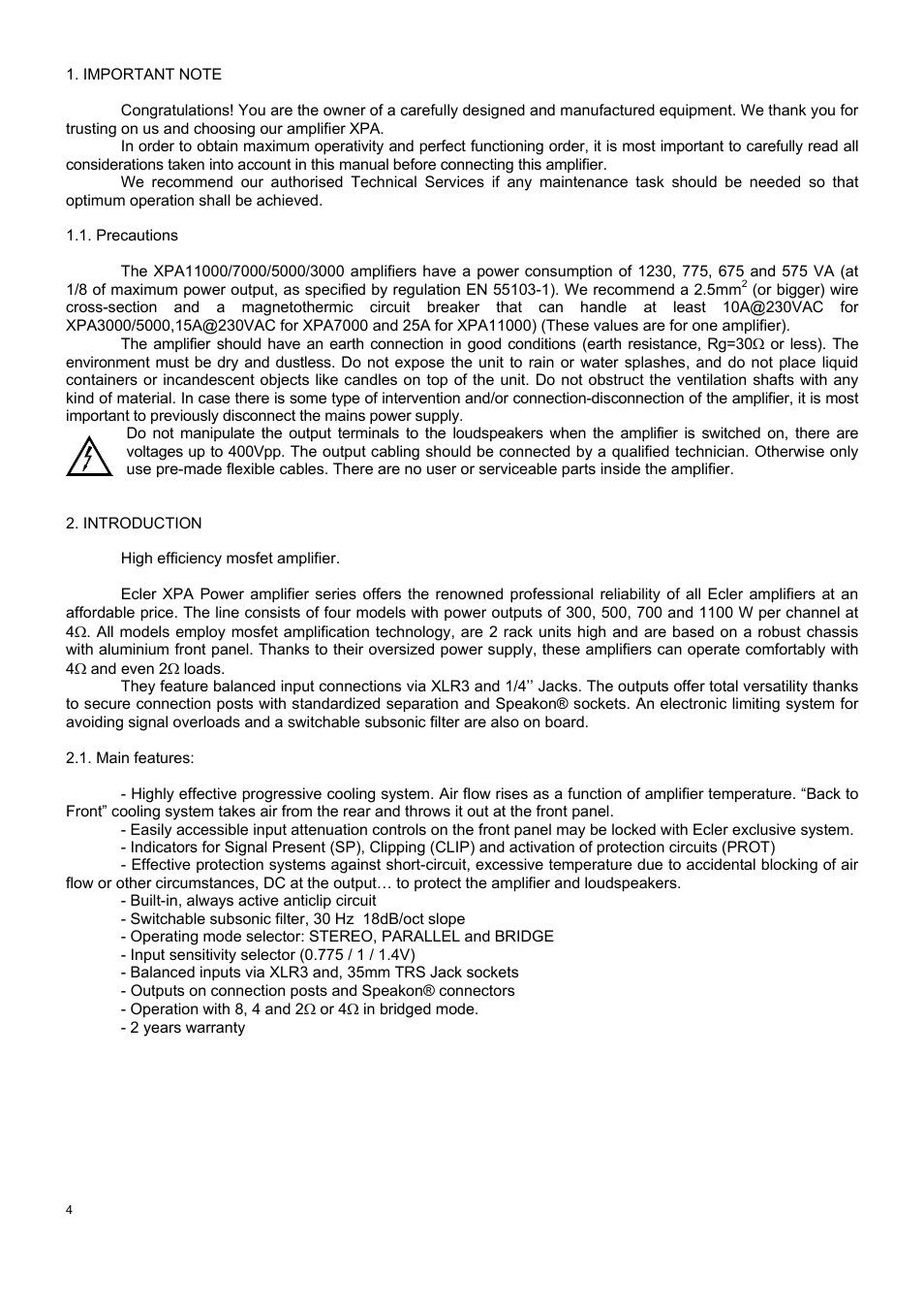 Ecler XPA SERIES User Manual | Page 4 / 28