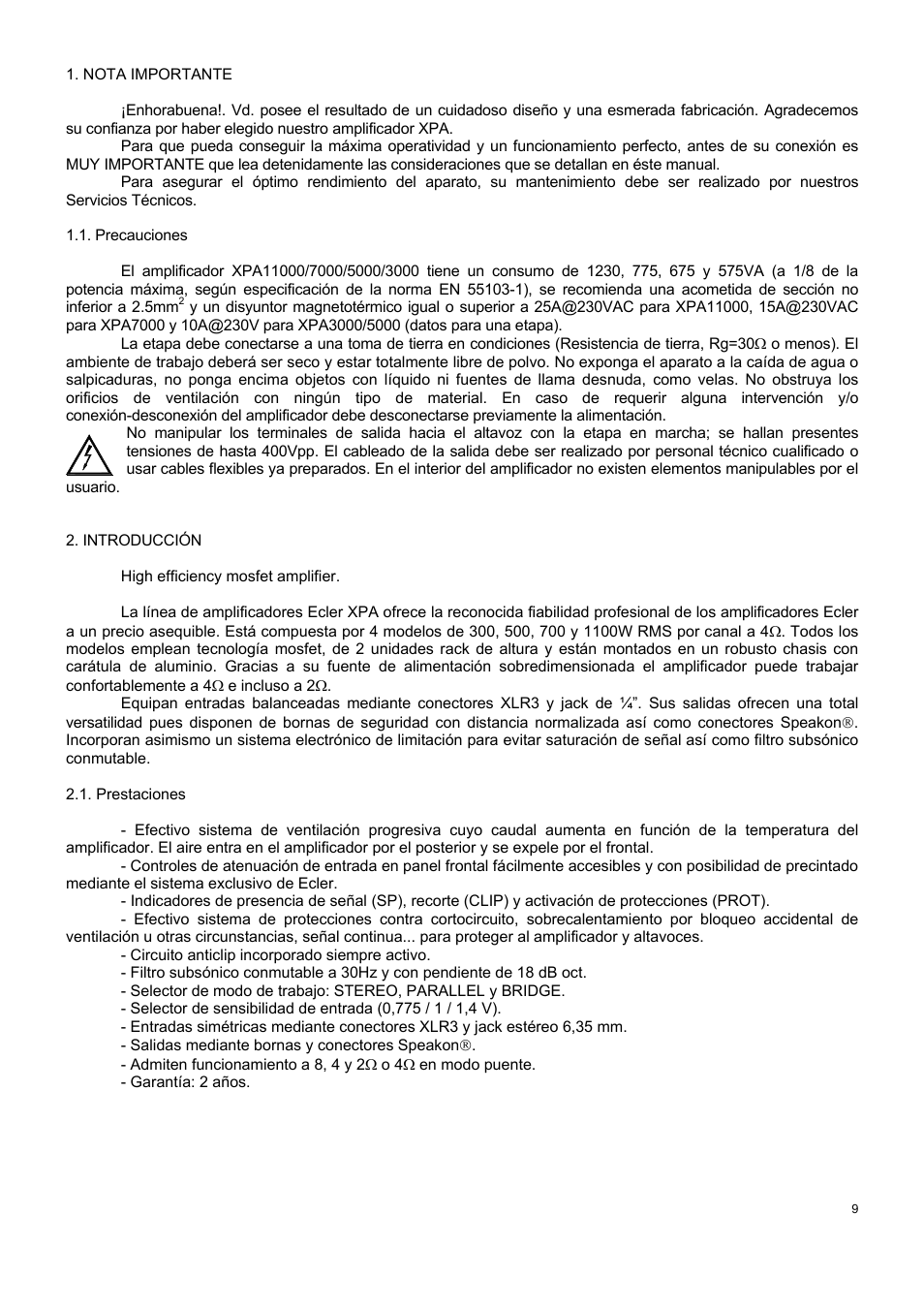 Ecler XPA SERIES User Manual | Page 9 / 28