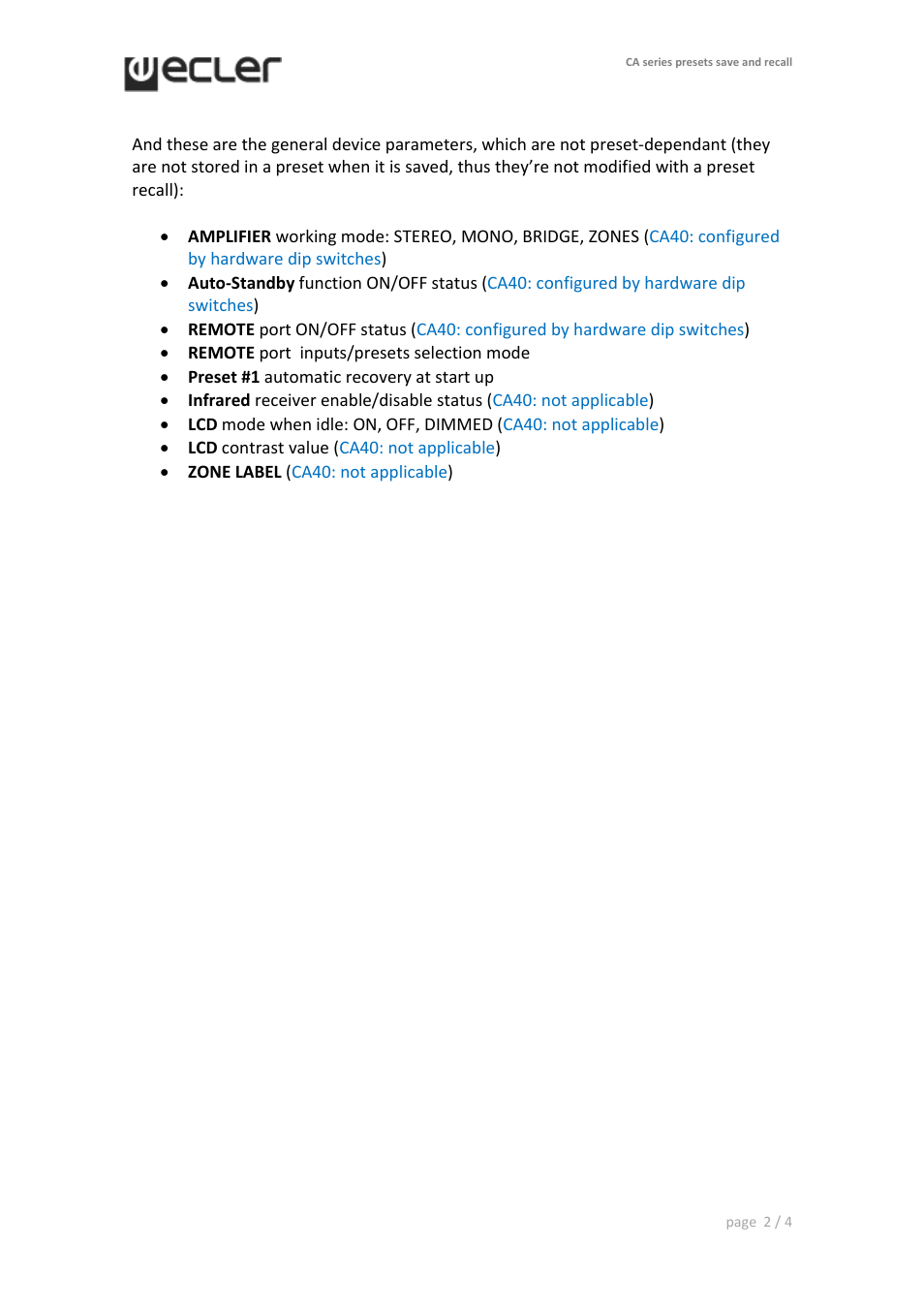 Ecler CA series User Manual | Page 2 / 4