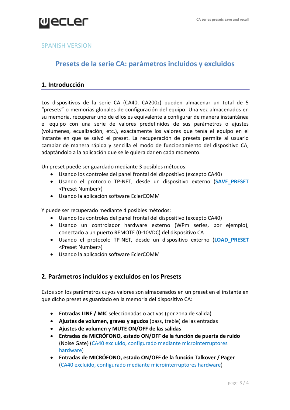 Ecler CA series User Manual | Page 3 / 4