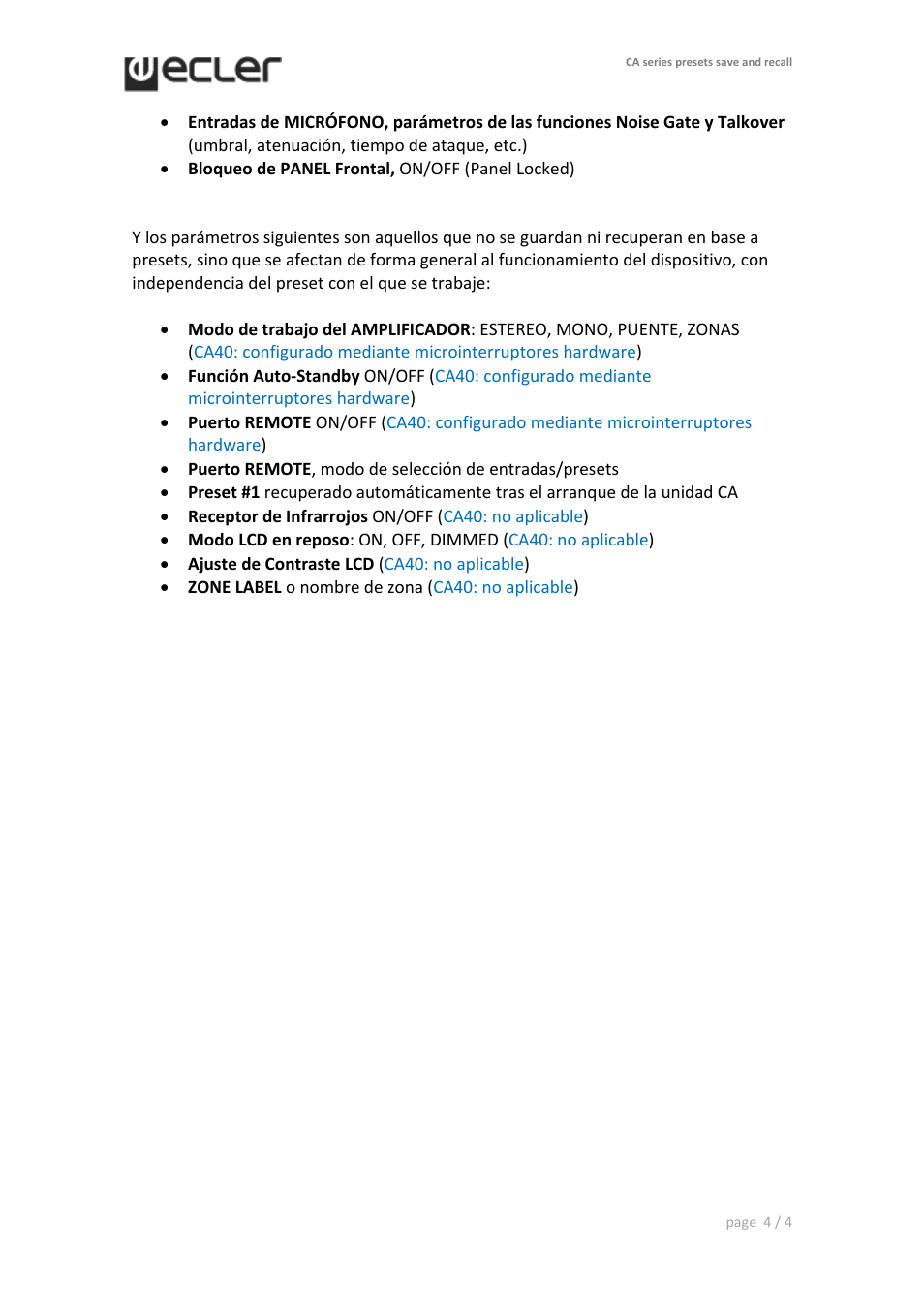 Ecler CA series User Manual | Page 4 / 4