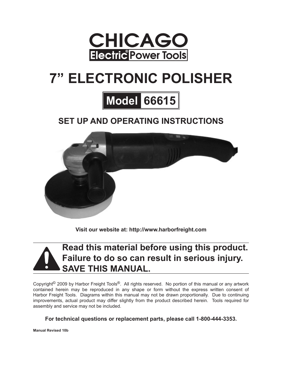 Chicago Electric 7" Electronic Polisher 66615 User Manual | 18 pages