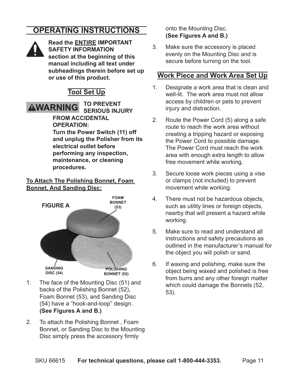 Operating instructions | Chicago Electric 7" Electronic Polisher 66615 User Manual | Page 11 / 18