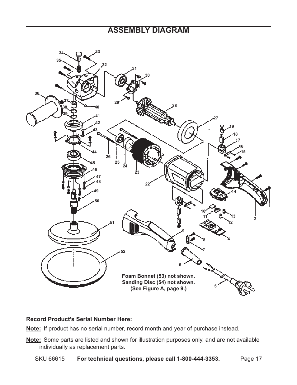 Assembly diagram | Chicago Electric 7" Electronic Polisher 66615 User Manual | Page 17 / 18