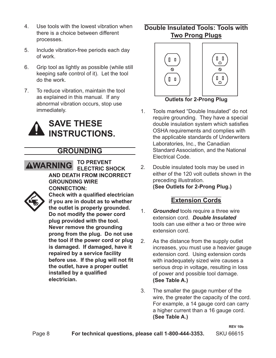 Save these instructions, Grounding | Chicago Electric 7" Electronic Polisher 66615 User Manual | Page 8 / 18