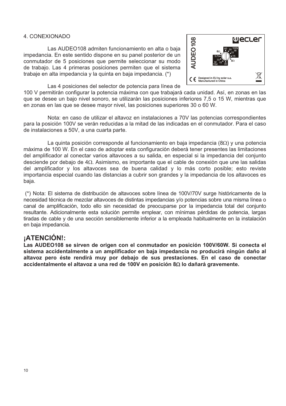 Atención | Ecler AUDEO108 User Manual | Page 10 / 24