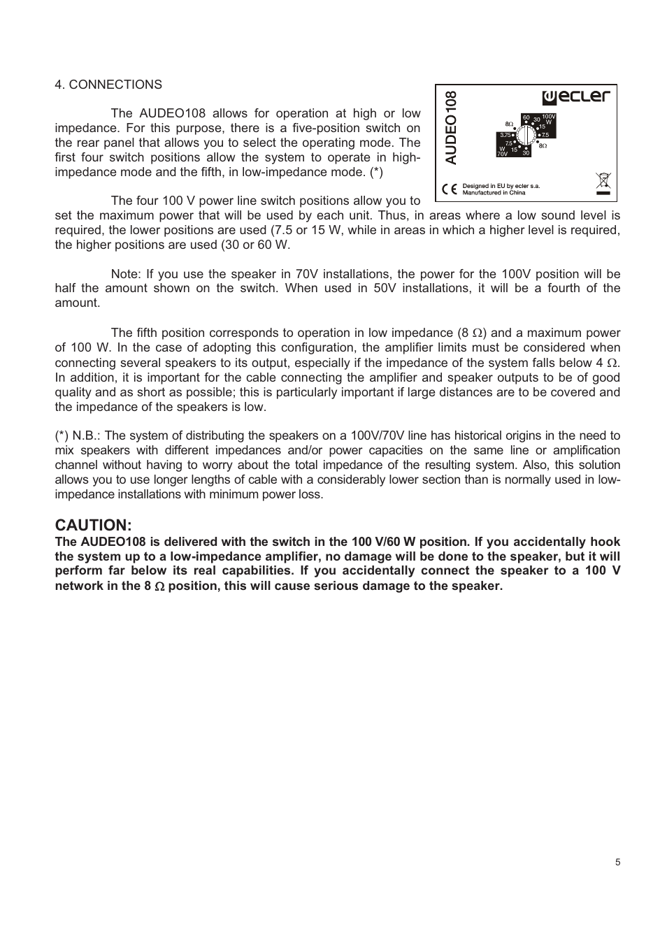 Caution | Ecler AUDEO108 User Manual | Page 5 / 24