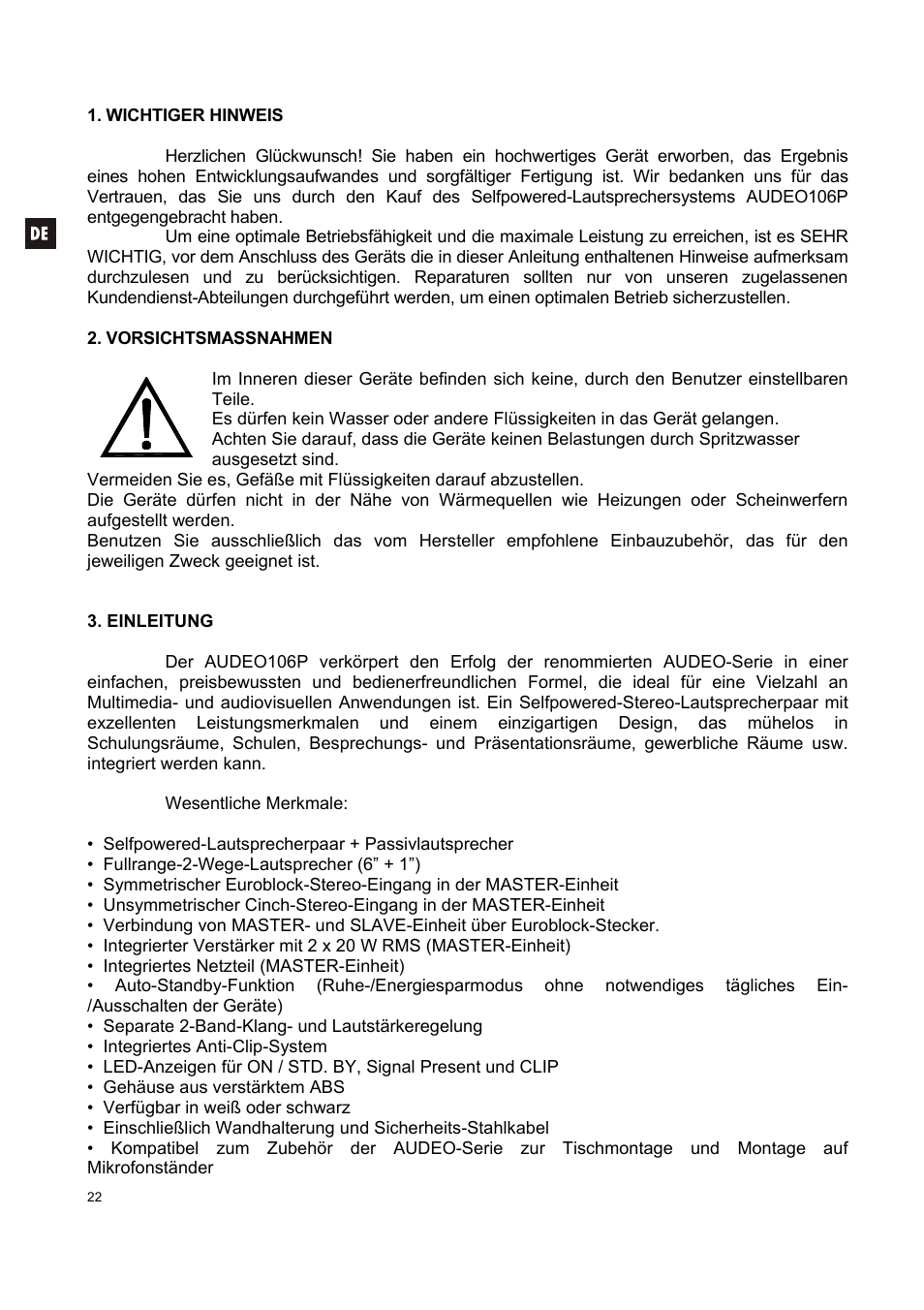 Ecler AUDEO106P User Manual | Page 22 / 28