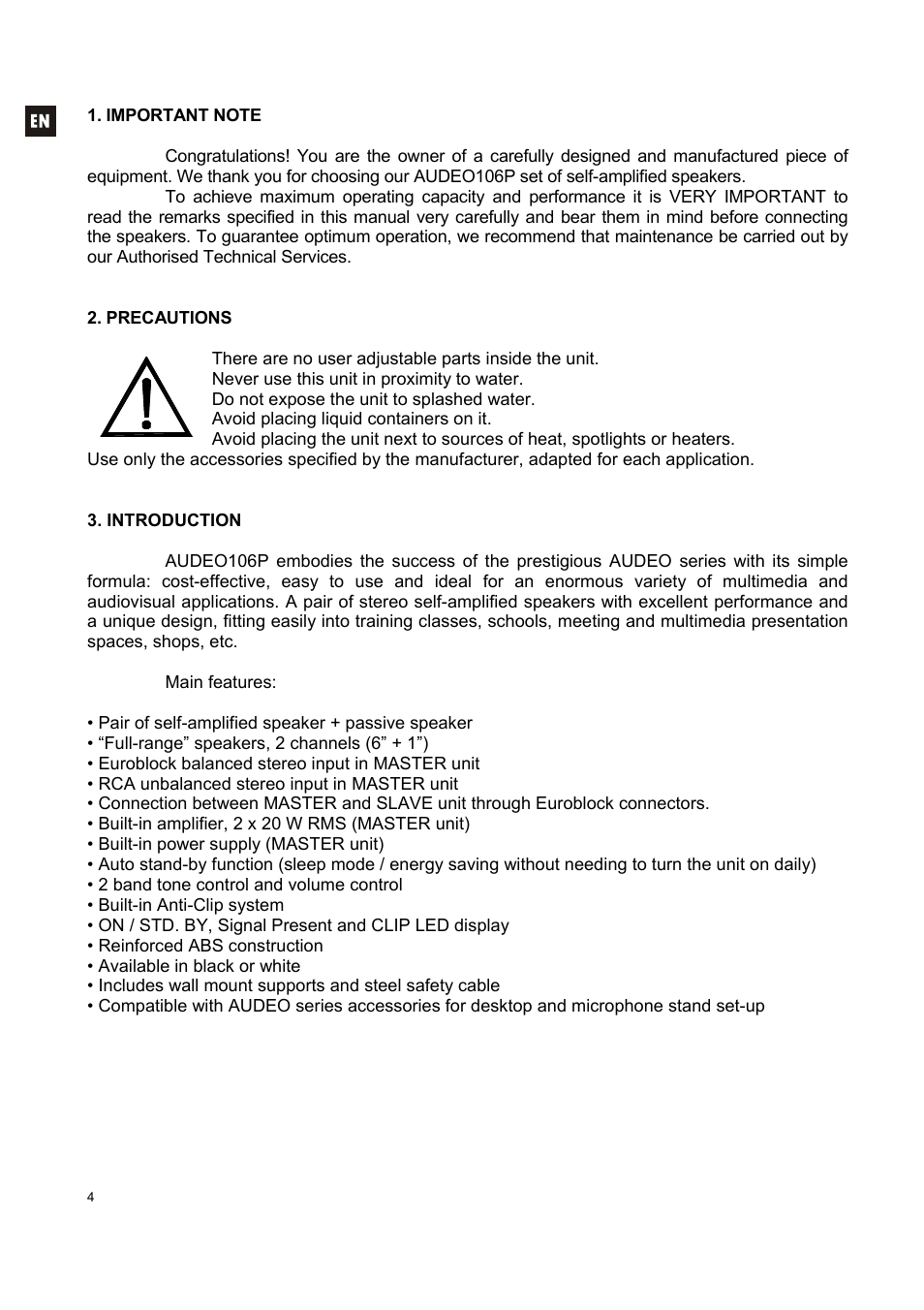 Ecler AUDEO106P User Manual | Page 4 / 28