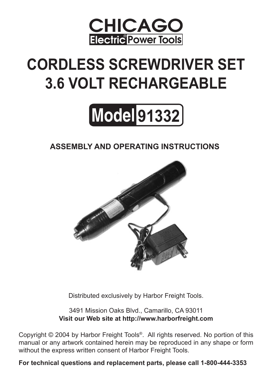 Chicago Electric 91332 User Manual | 8 pages