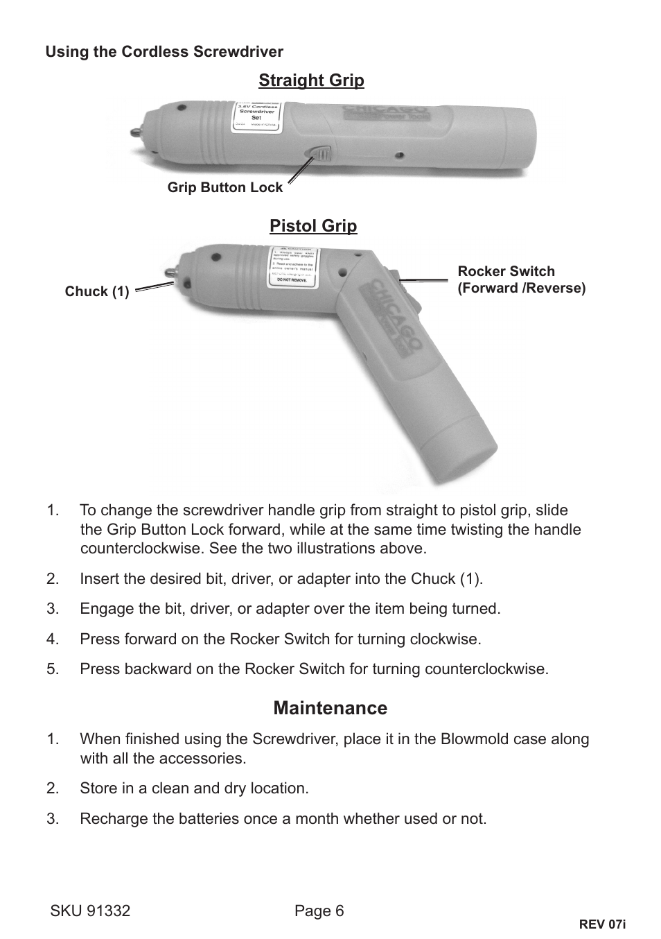 Maintenance | Chicago Electric 91332 User Manual | Page 6 / 8