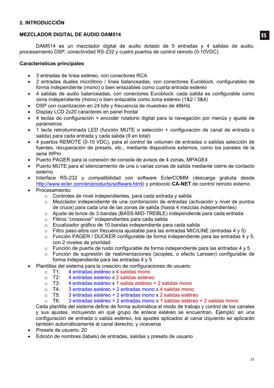 Ecler DAM514 User Manual | Page 31 / 110