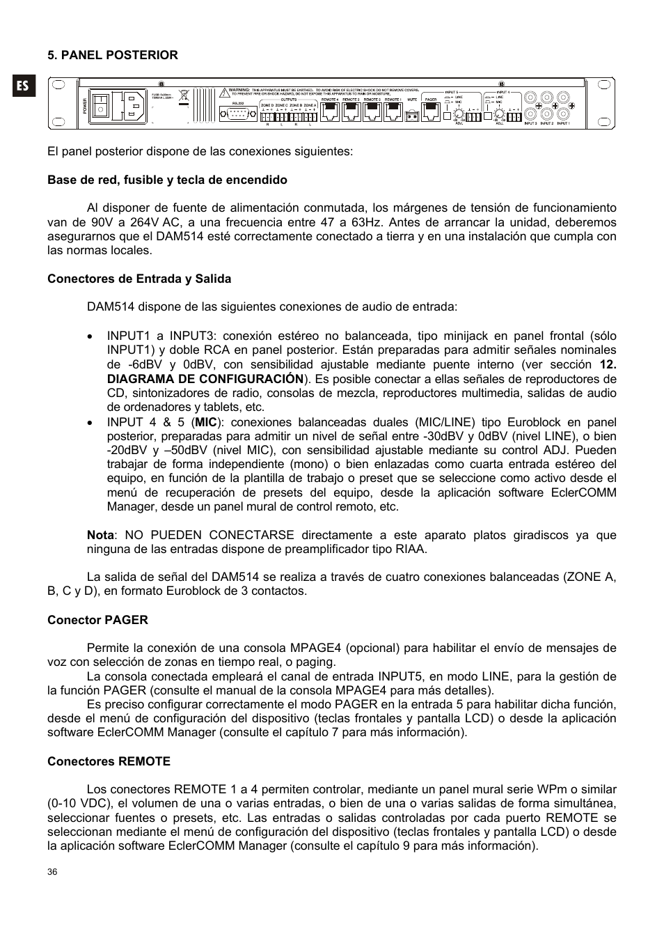 Ecler DAM514 User Manual | Page 36 / 110