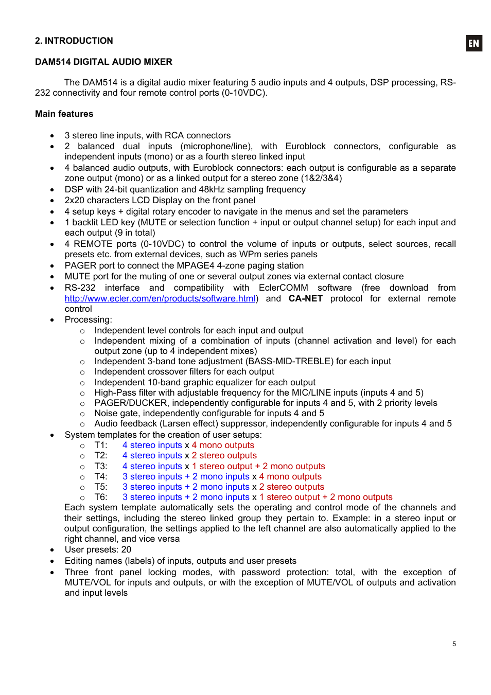 Ecler DAM514 User Manual | Page 5 / 110