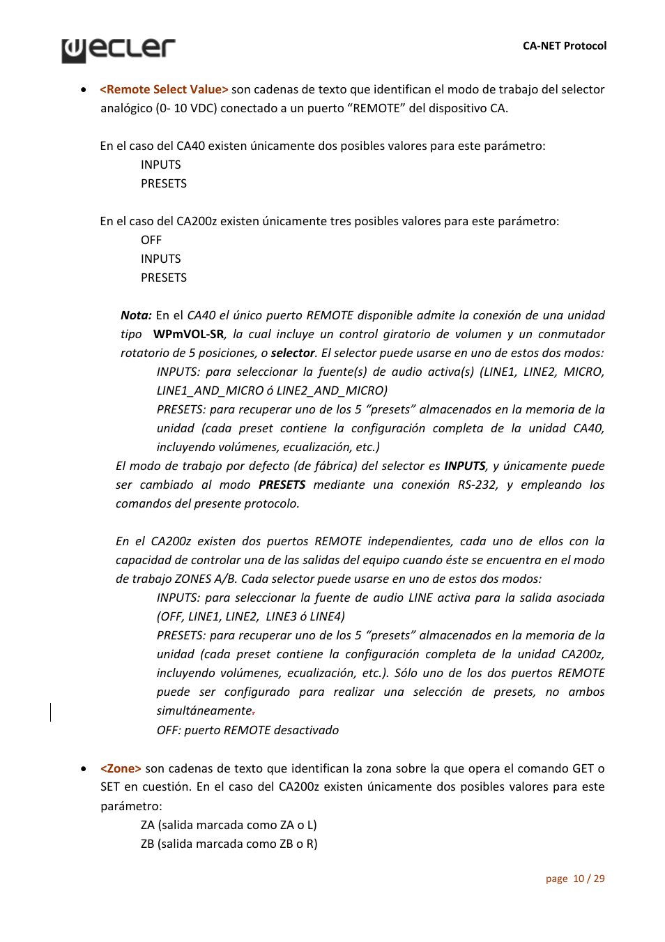 Ecler CA‐NET RS‐232 User Manual | Page 10 / 29