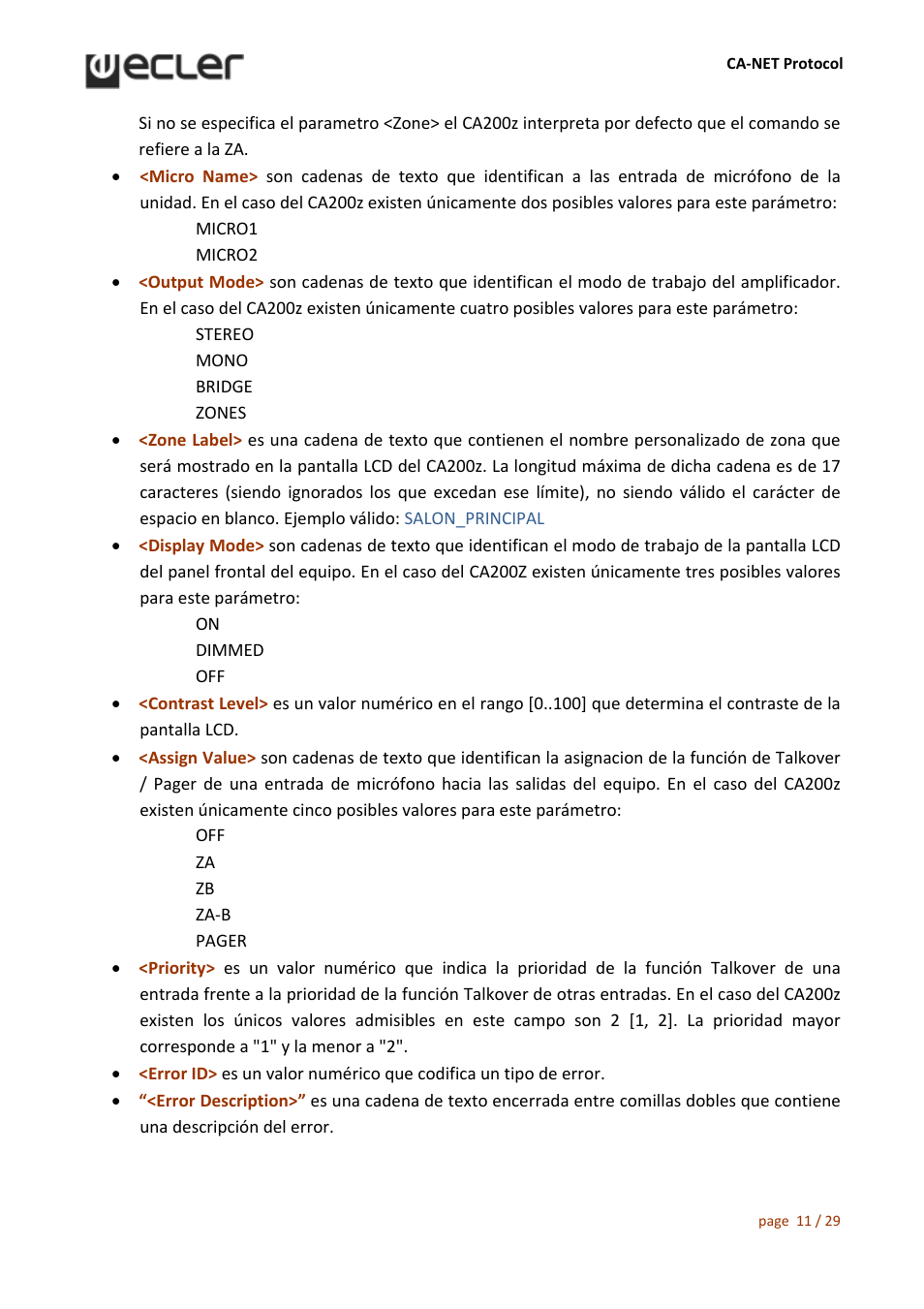 Ecler CA‐NET RS‐232 User Manual | Page 11 / 29