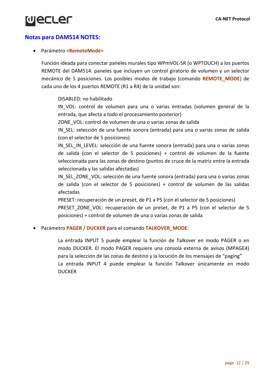 Ecler CA‐NET RS‐232 User Manual | Page 12 / 29