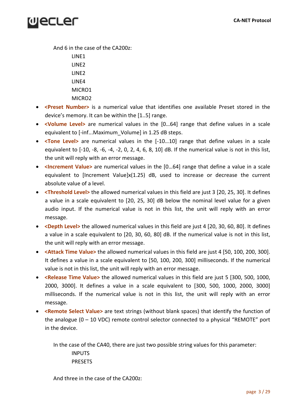 Ecler CA‐NET RS‐232 User Manual | Page 3 / 29