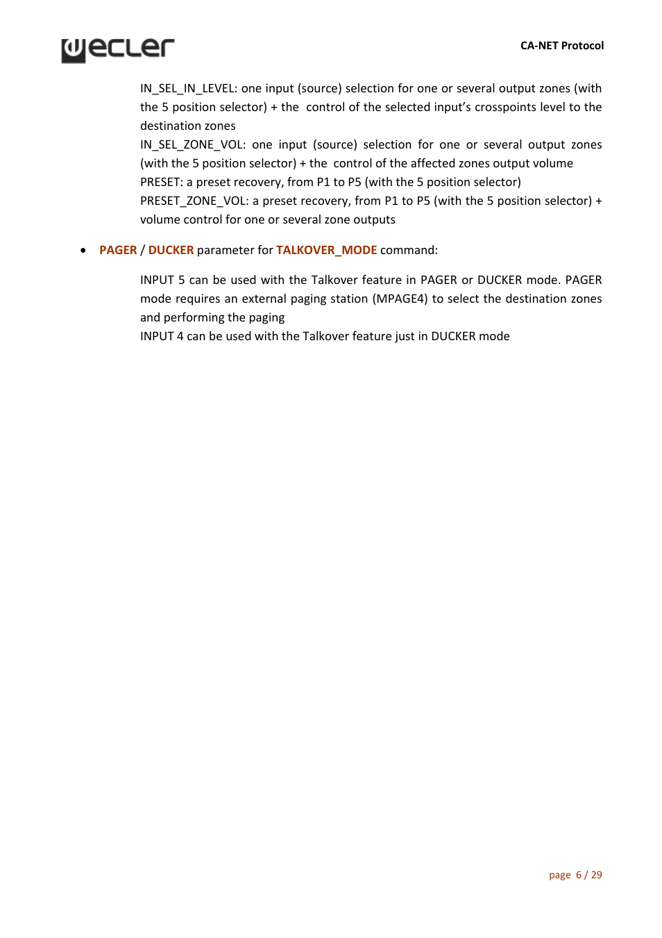 Ecler CA‐NET RS‐232 User Manual | Page 6 / 29