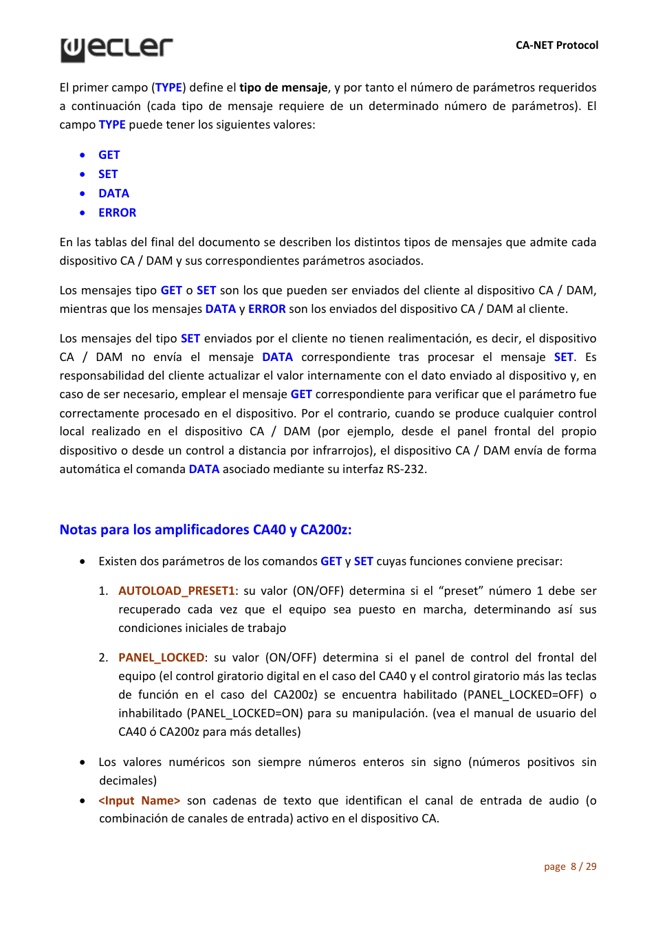 Ecler CA‐NET RS‐232 User Manual | Page 8 / 29