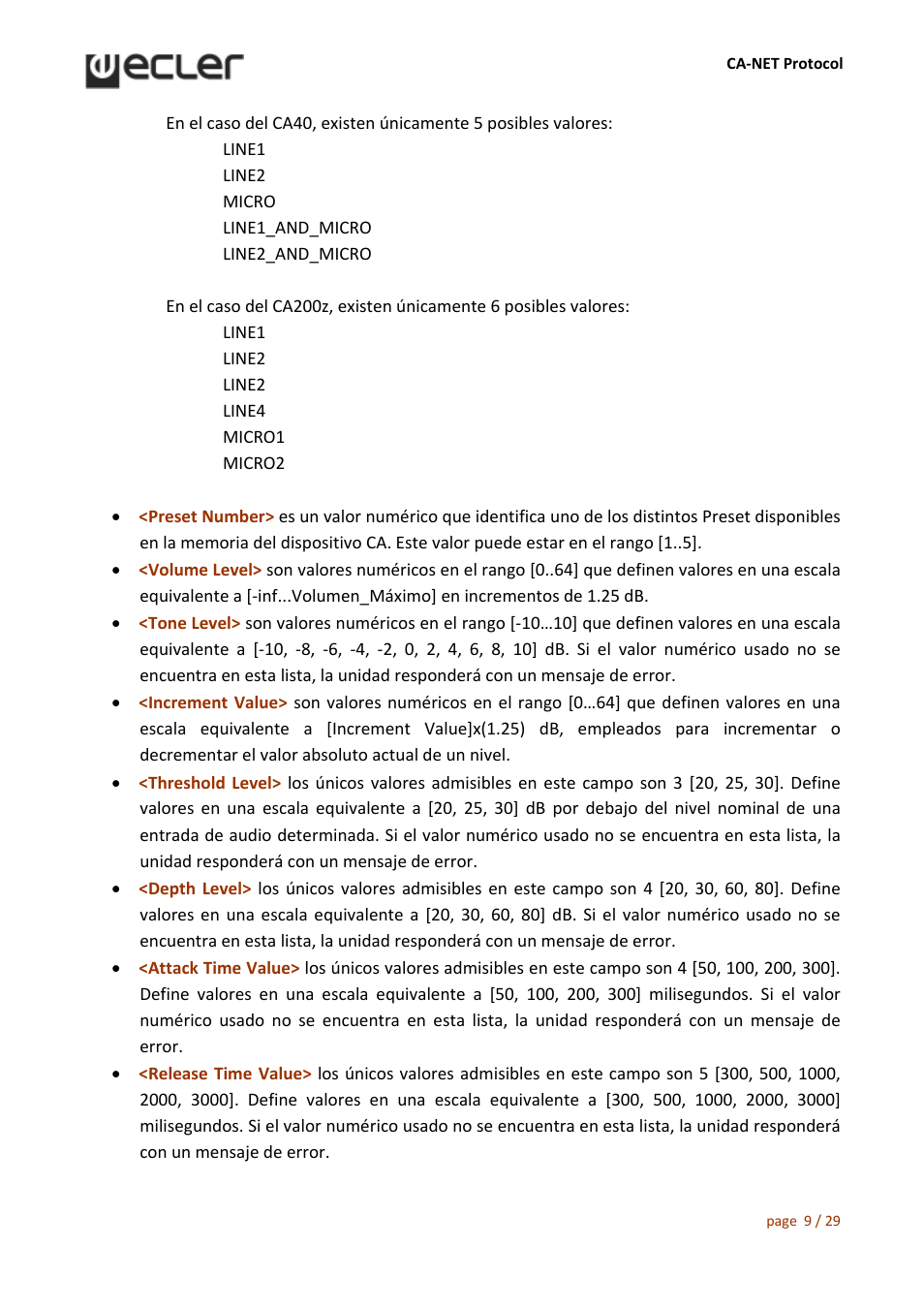 Ecler CA‐NET RS‐232 User Manual | Page 9 / 29