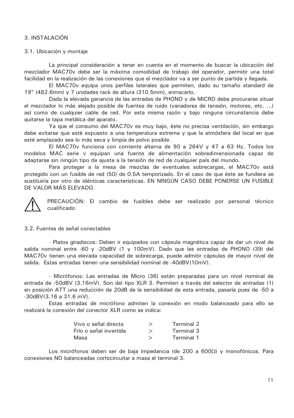 Ecler MAC70v User Manual | Page 11 / 38