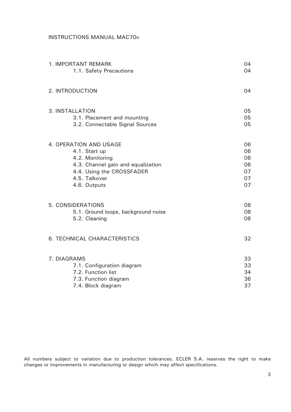 Ecler MAC70v User Manual | Page 3 / 38