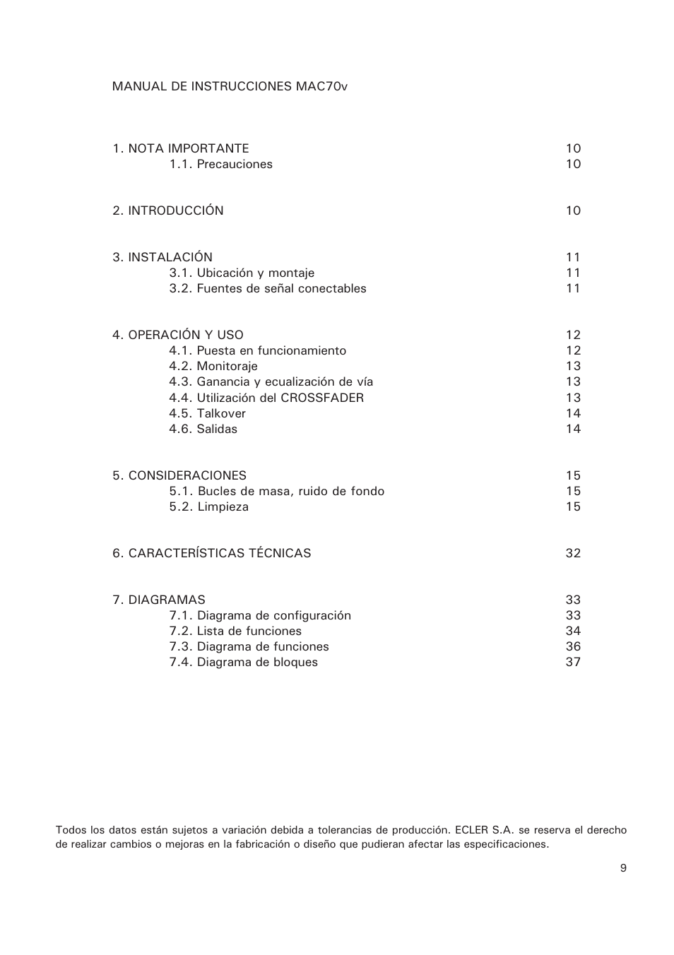 Ecler MAC70v User Manual | Page 9 / 38