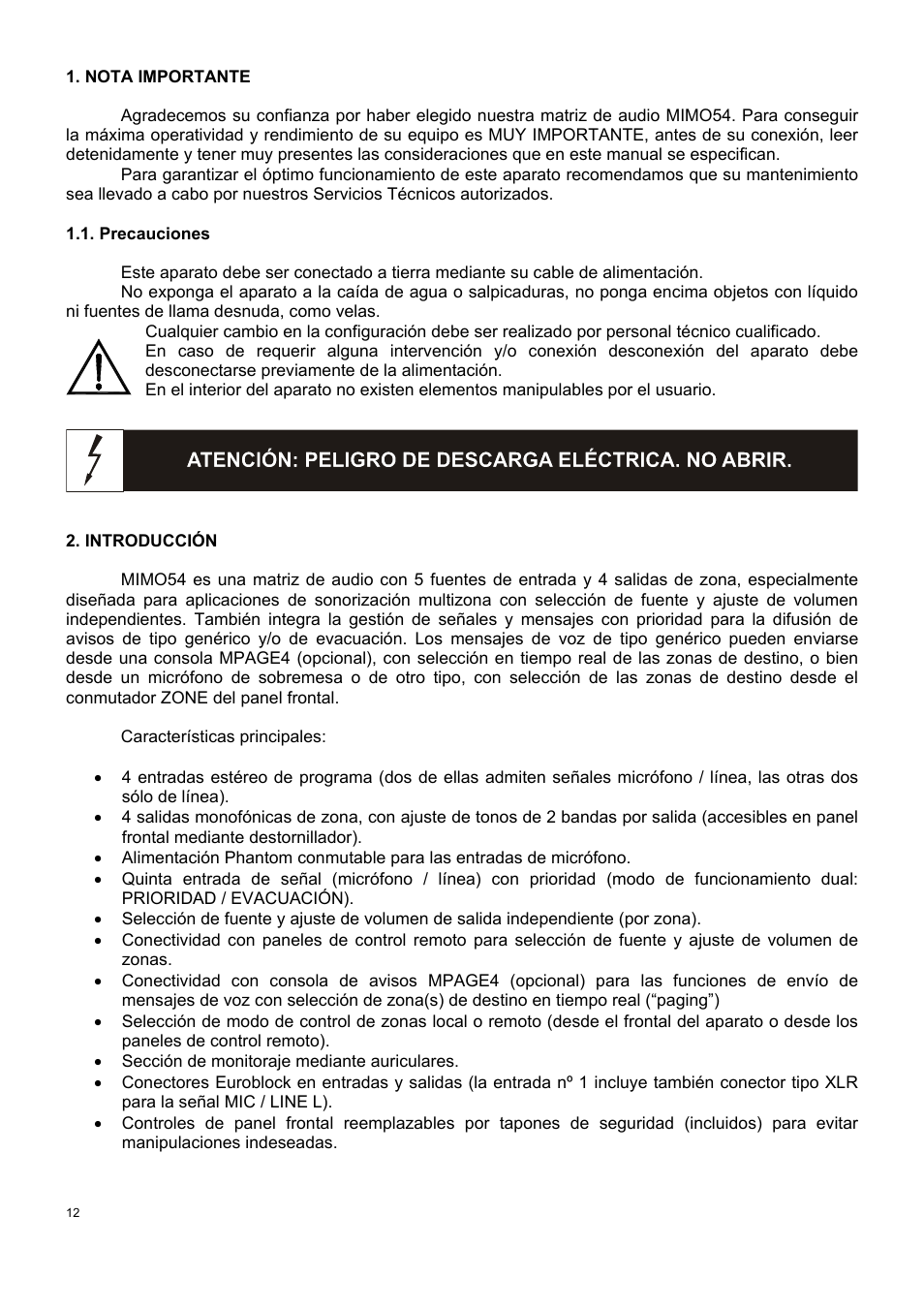 Ecler MIMO 54 User Manual | Page 12 / 44