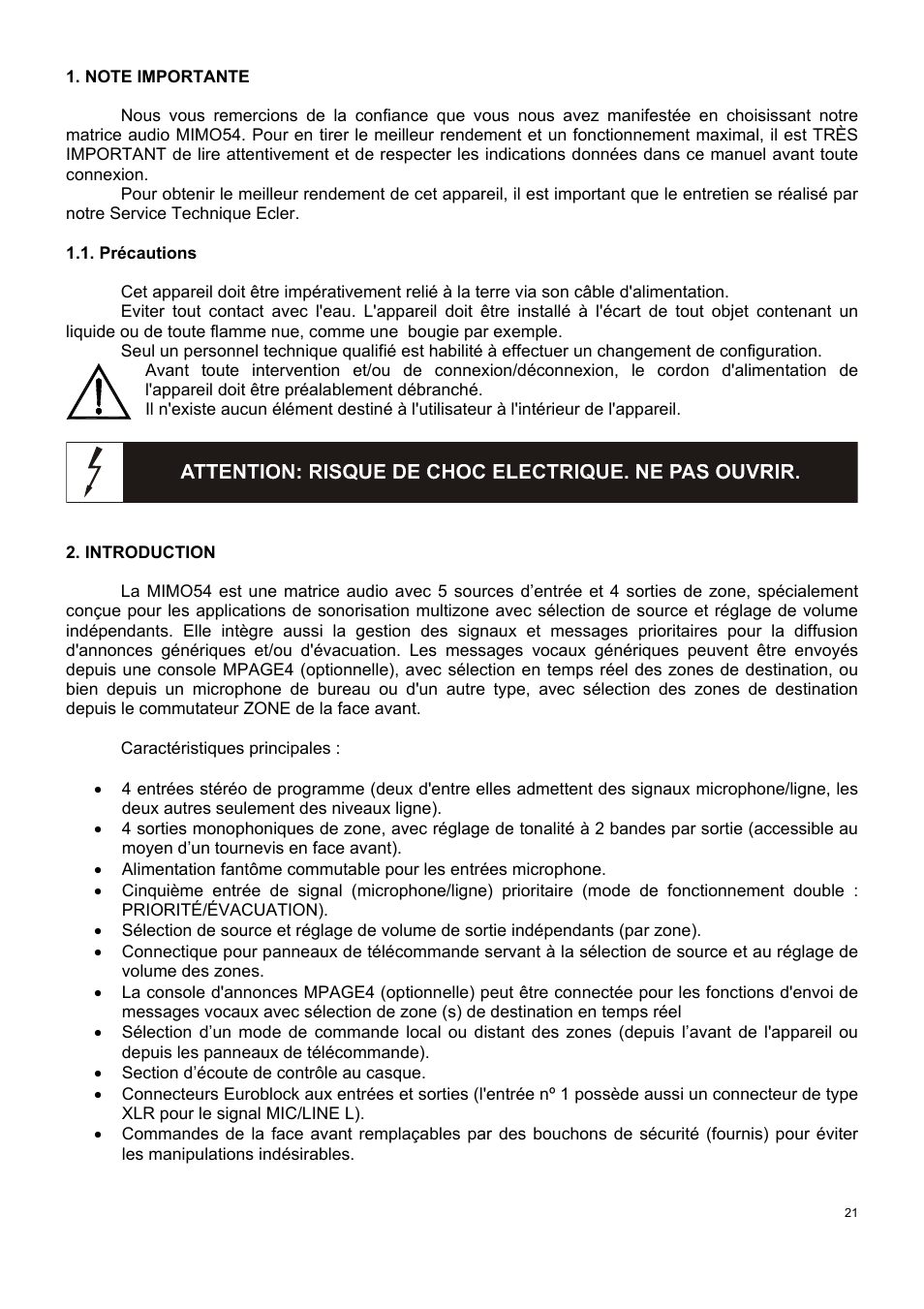 Ecler MIMO 54 User Manual | Page 21 / 44