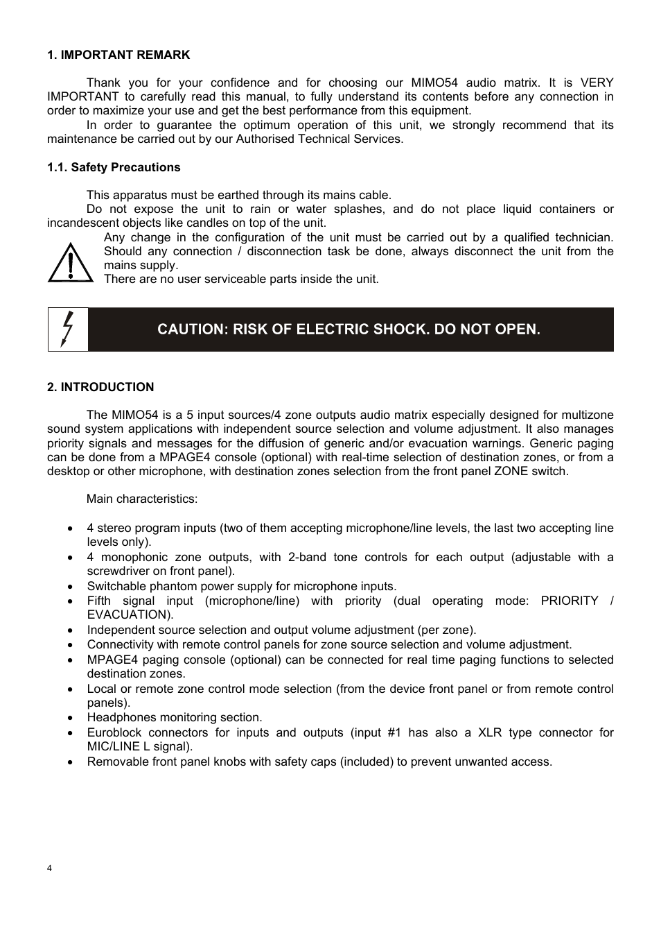 Ecler MIMO 54 User Manual | Page 4 / 44