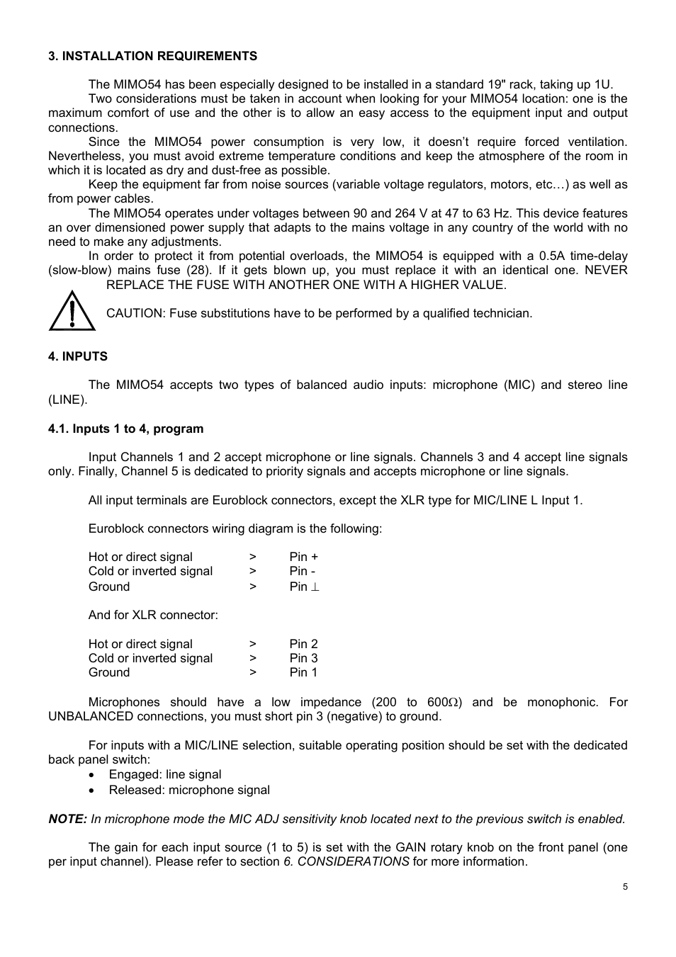 Ecler MIMO 54 User Manual | Page 5 / 44