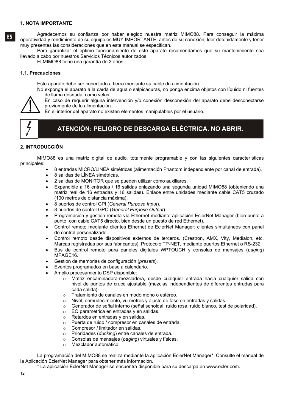 Ecler MIMO 88 User Manual | Page 12 / 40