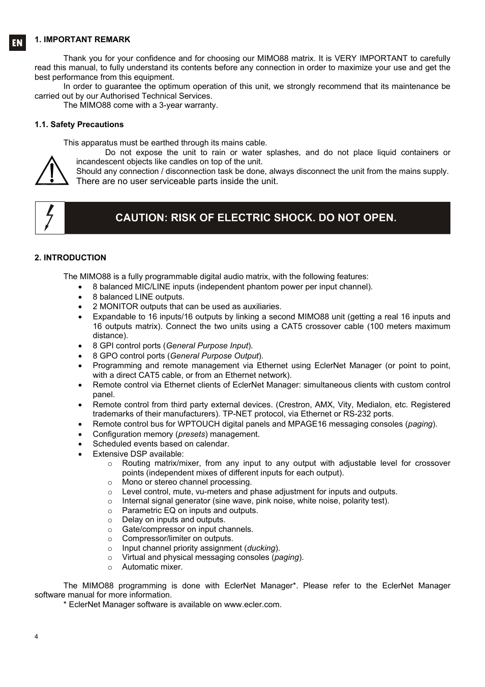 Ecler MIMO 88 User Manual | Page 4 / 40