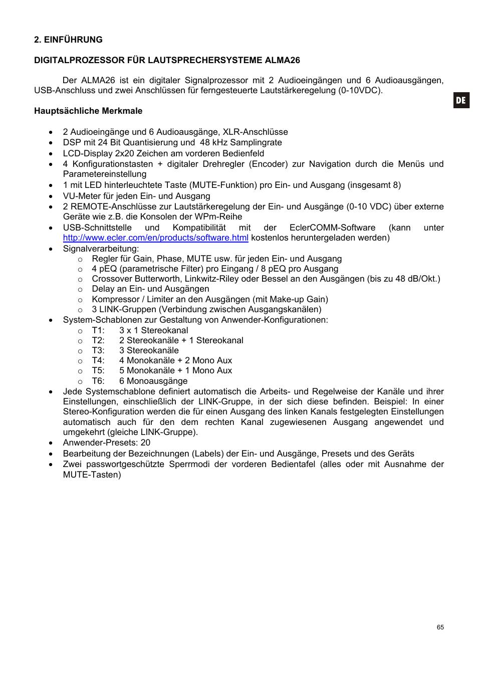 Ecler ALMA26 User Manual | Page 65 / 82