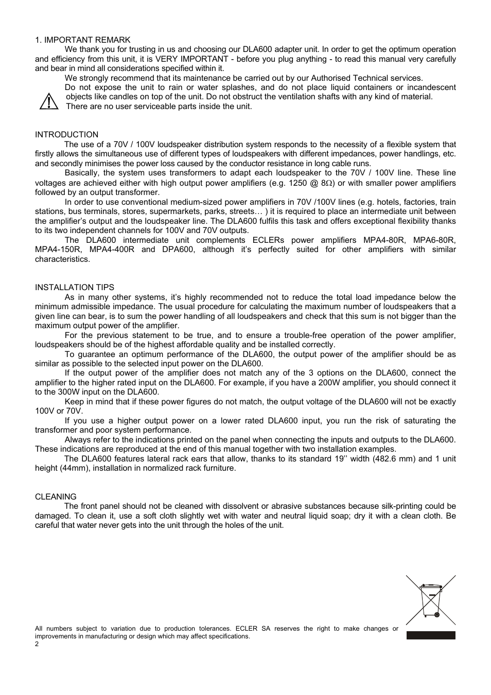 Ecler DLA600 User Manual | Page 2 / 8