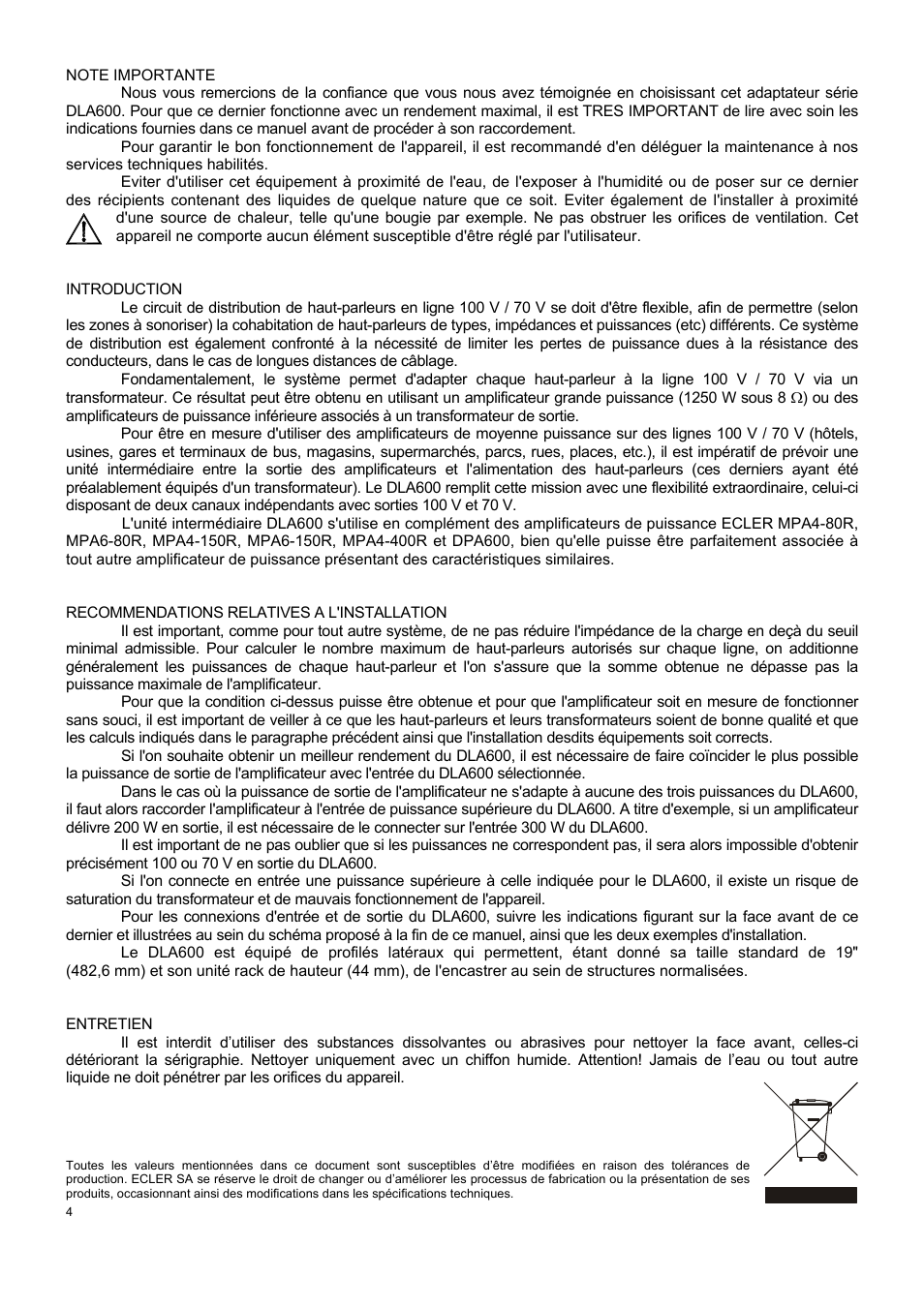 Ecler DLA600 User Manual | Page 4 / 8