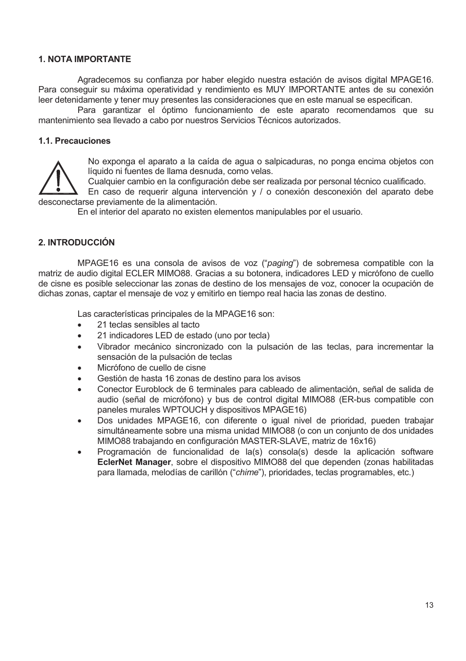 Ecler MPAGE16 User Manual | Page 13 / 44