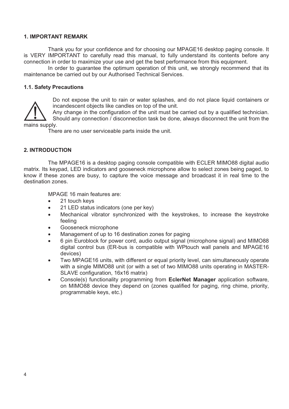 Ecler MPAGE16 User Manual | Page 4 / 44