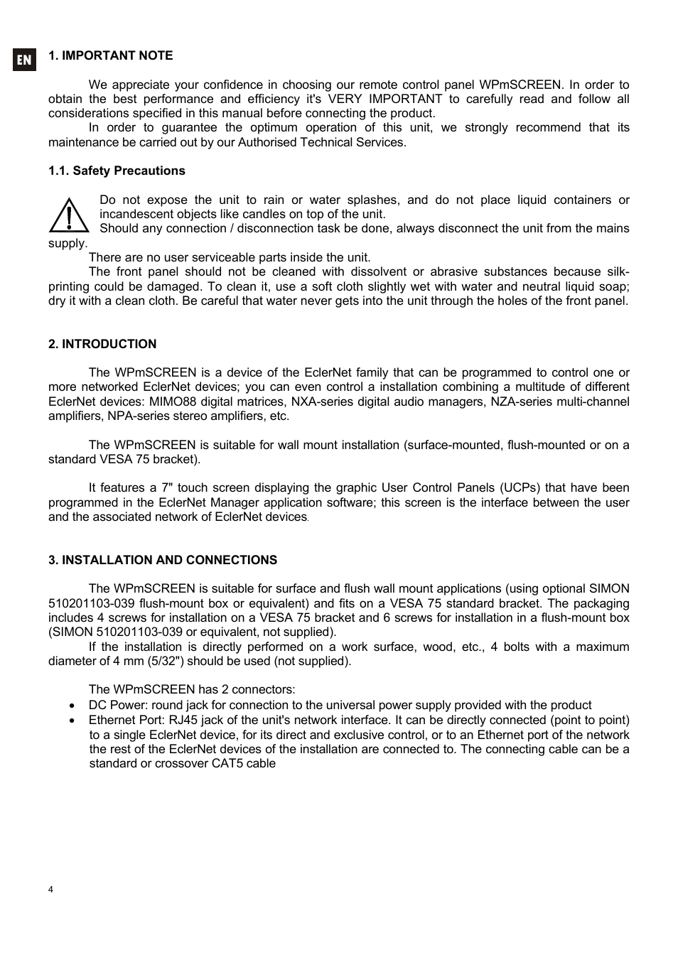 Ecler WPmSCREEN User Manual | Page 4 / 28