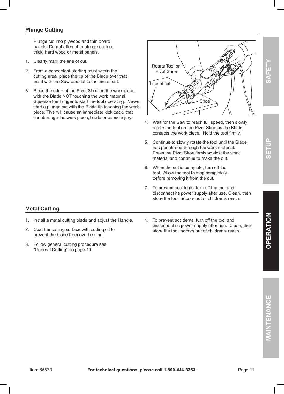 Chicago Electric Power Tools / 6 AMP Reciprocating Saw With Rotating Handle 65570 User Manual | Page 11 / 16